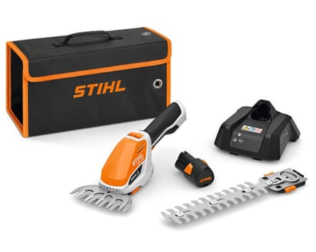 Stihl’s HSA 26 Cordless Hedge Trimmer set and storage box