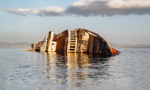 The wreck of former cruise ship Mediterranean Sky at Eleusis in Greece.