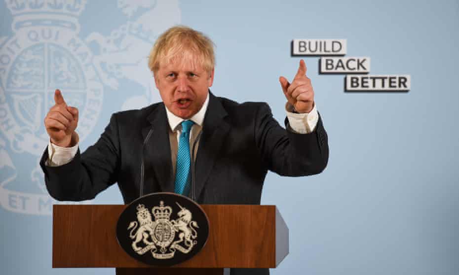 Prime Minister Boris Johnson delivers a speech during a visit to Exeter College Construction Centre, Exeter
