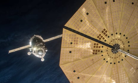 The Russian Soyuz space station docking to the International Space Station’s Rassvet module.
