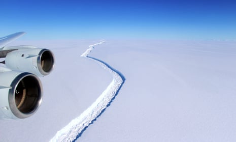 Nasa handout photo dated 10/11/16 showing a rift in the Larsen C Ice Shelf in Antarctica, as scientists have said that an iceberg a quarter the size of Wales is poised to break off from it.
