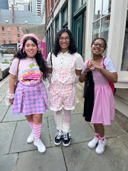 Members of the public dressed up for the first public screening of the movie Barbie in New York