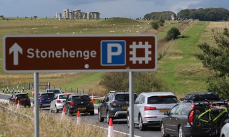 Traffic builds up on the A303 near Stonehenge in Wiltshire on the Friday of the August bank holiday weekend this year.