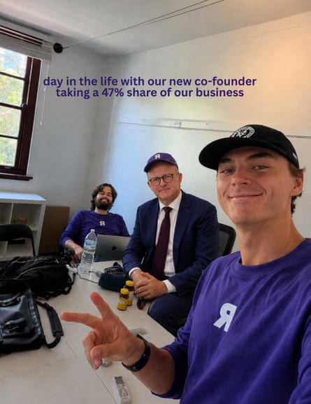 Alfie Robertson ‘welcomes’ Albanese to his office in his AI-generated image