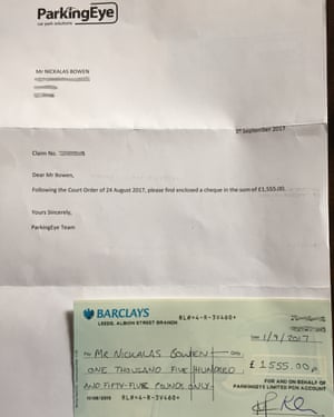ParkingEye letter and cheque with blurred details