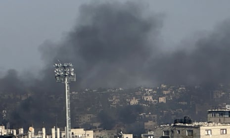 Smoke rises over the Bani Suheila area of Khan Younis after Israeli strikes