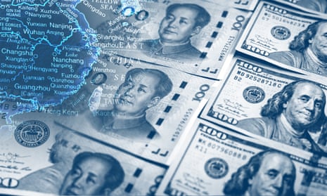 The 100 Chinese yuan and 100 US dollar bill