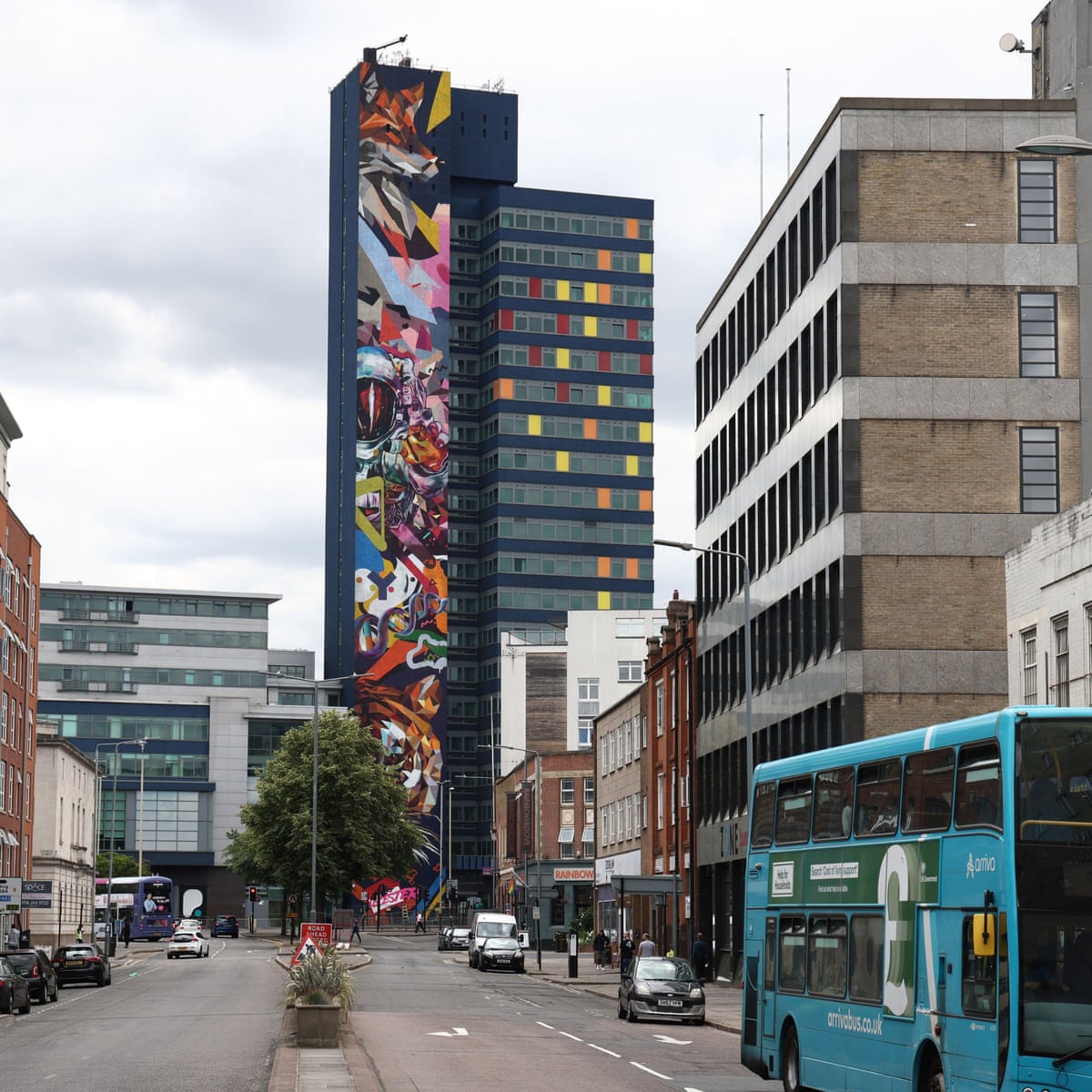 Europe's tallest piece of street art finished on Leicester tower block |  Leicester | The Guardian