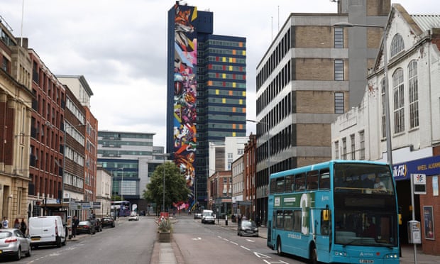 Street art believed to be the tallest in Europe nears completion on the Blue Tower in Leicester. 