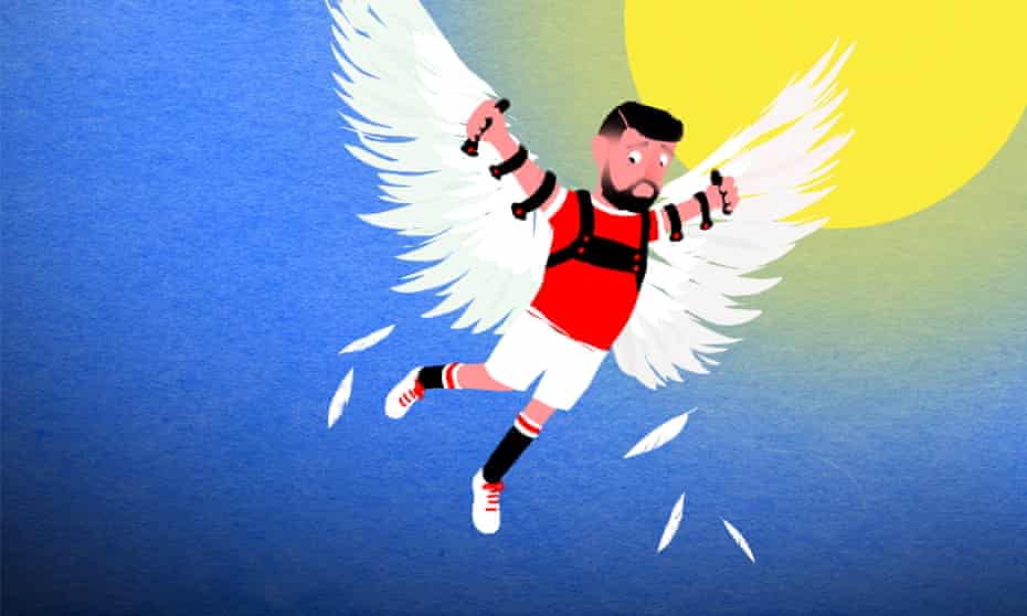 Illustration of Bruno Fernandes flying too close to the sun