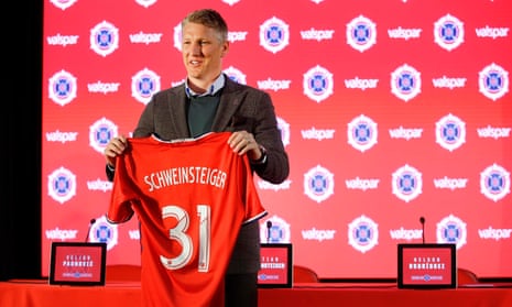 Bastian Schweinsteiger is presented as a Chicago Fire player having joined the MLS club from Manchester United