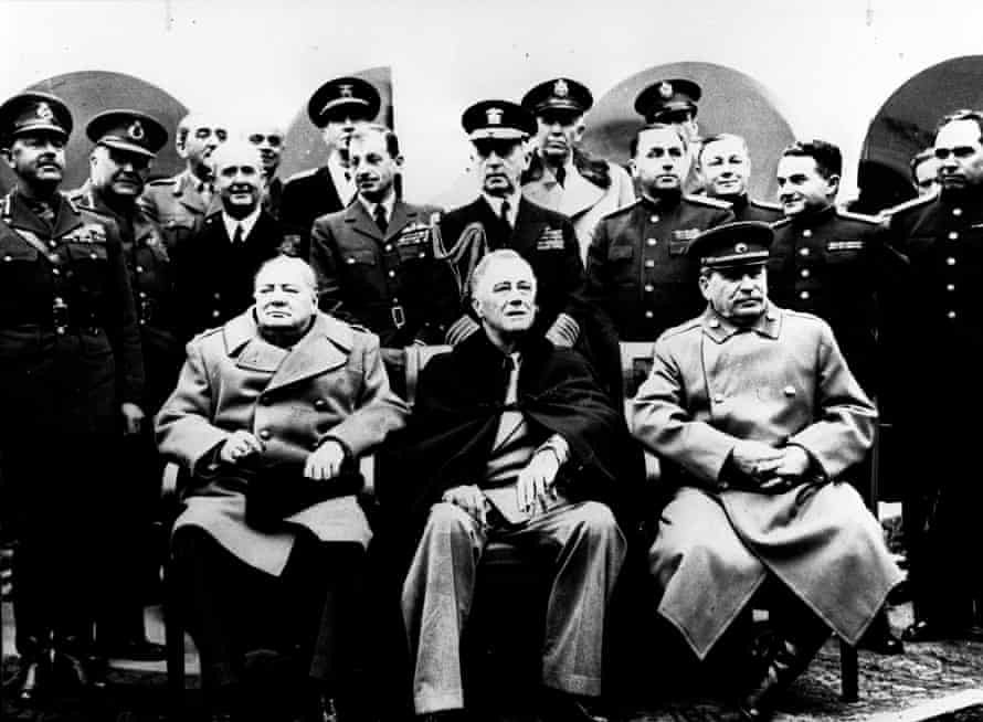 Winston Churchill with Franklin D Roosevelt and Josef Stalin with their advisers at the February 1945 negotiations on the Yalta Agreement