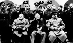 Winston Churchill (left) with Franklin D Roosevelt (centre) and Josef Stalin with their advisers at the Yalta Agreement talks, February 1945. 