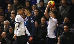 Tottenham’s Dele Alli and Newcastle’s Aleksandar Mitrovic square up at White Hart Lane. Mitrovic also scored as Newcastle came from behind to inflict Spurs’ first league defeat since the opening day.