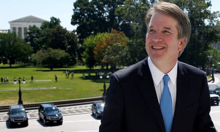 Brett Kavanaugh on Capitol Hill – with the Supreme Court in the background – in July.