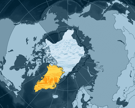 Arctic map projection of Greenland, US and Russia