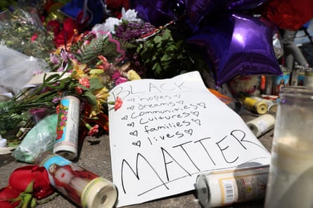 A memorial is seen in the wake of a weekend shooting at a Tops supermarket in Buffalo, New York