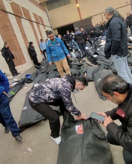 Bodies outside a medical centre in Tehran.