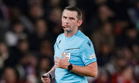 Michael Oliver leads today’s team of match officials at Villa Park.