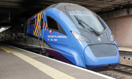 A TransPennine Express train with Eurovision livery.