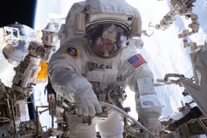 Astronaut Peggy Whitson during a spacewalk from the International Space Station in 2017
