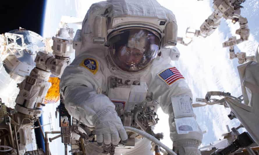 Astronaut Peggy Whitson during a spacewalk, International Space Station, 2017.