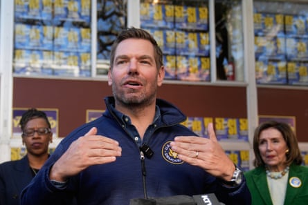 Eric Swalwell speaks to reporters in San Francisco on 3 November 2025