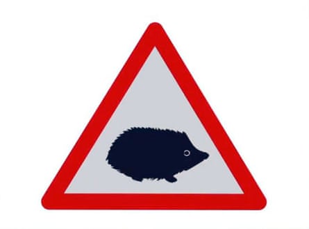 Hedgehog Crossing Warning Triangle Sign - Metal Advertising Wall Sign