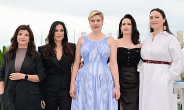 (From left) Ebru Ceylan, Nadine Labaki,  Greta Gerwig, Eva Green and Lily Gladstone at the 2024 Cannes film festival.