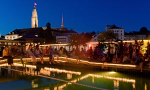 Revellers outside a bar in Zurich.