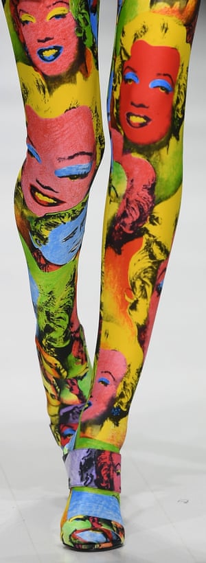 A model in tights with Marilyn Monroe's face