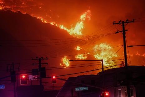 Fire in the hills above Pacific Palisades.