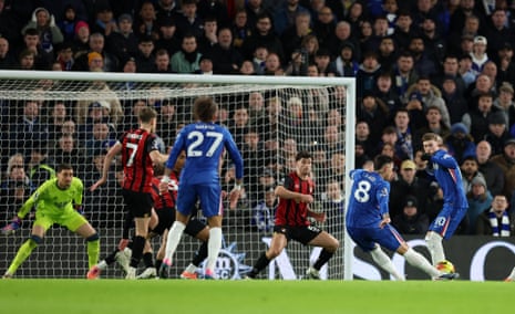 Chelsea's Enzo Fernández fires home to give the home side the lead against Bournemouth.