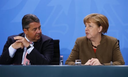 Sigmar Gabriel with the German chancellor, Angela Merkel.