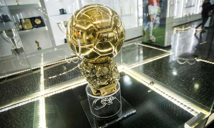 One of the three replica Ballon d’Or trophies that sit in the middle of museum’s main section.