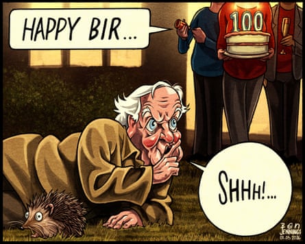 David Attenborough protecting a hedgehog