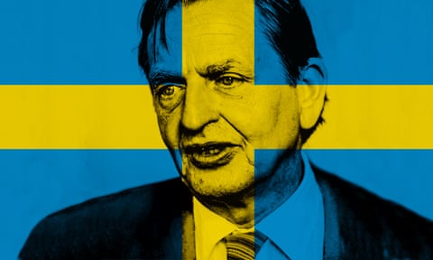 Olof Palme with swedish flag super-imposed