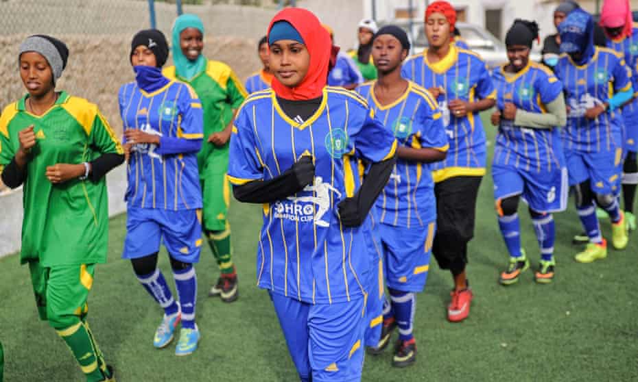 Players train at Golden Club academy in Mogadishu. The team could not participate in a recent tournament because of a lack of funds, the founder said.