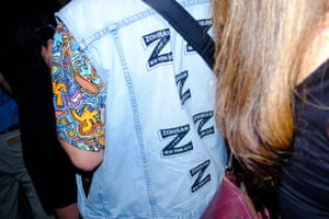 Close-up of a denim vest with logos that read ‘Zohran for New York City’