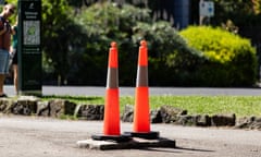 Bollards are seen at the site of a vandalised statue of Captain Cook in Edinburgh Gardens, Fitzroy, Melbourne