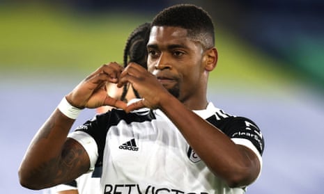 Ivan Cavaleiro celebrates scoring from the penalty spot to put Fulham 2-0 up at Leicester