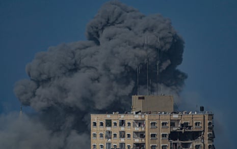 Smoke rises after Israeli airstrikes during direct combat between the Israeli army and militants of the Ezz Al-Din Al Qassam militia, the military wing of the Hamas movement