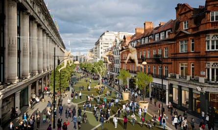 An artist’s impression of a pedestrianised Oxford Street in central London released as part of the plans.