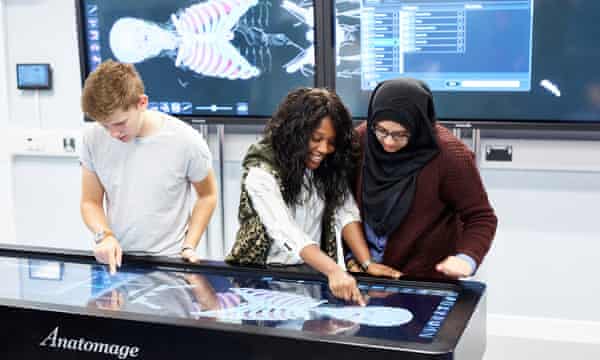 Students use the virtual dissection Anatomage table in the integrated life sciences learning centre
