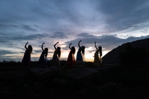 Kajal, 17; Ritu, 18; Sapna, 16; Sonali, 17; Roshni, 17; and Payel, 14, perform their dance routine in the Dobari colliery.