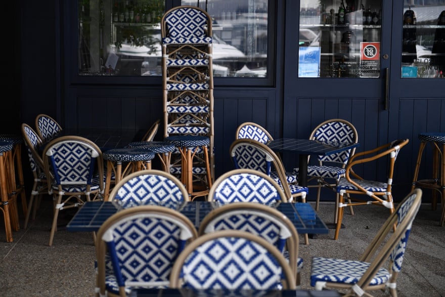 Empty seating areas at Barangaroo in Sydney