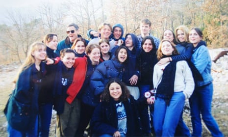 Arwa Mahdawi (centre, in quilted jacket) with school friends: ‘I wasn’t just the dorky girl with an English accent and an Arab name any more.’