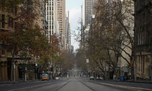 A general view of empty streets at Collins Street in Melbourne, Sunday, July 12, 2020.