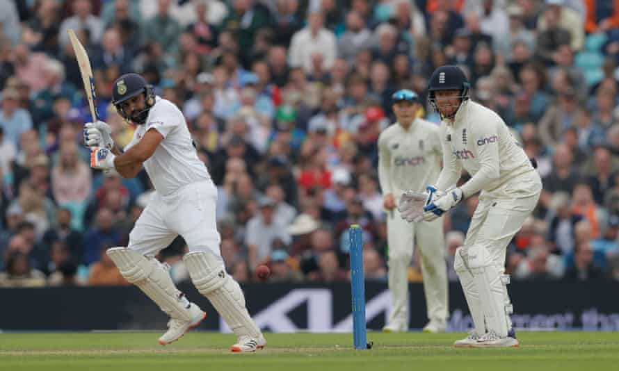 Rohit Sharma clips Moeen Ali for four.