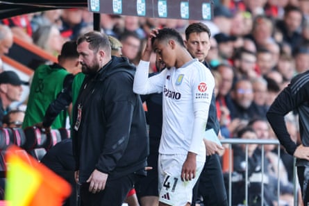Jacob Ramsey departs after being shown the red card.